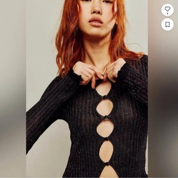 Free People Erica Lurex Metallic Ribbed Black Y2K Coquette Girl Cardigan NWOT XS - Picture 2 of 8